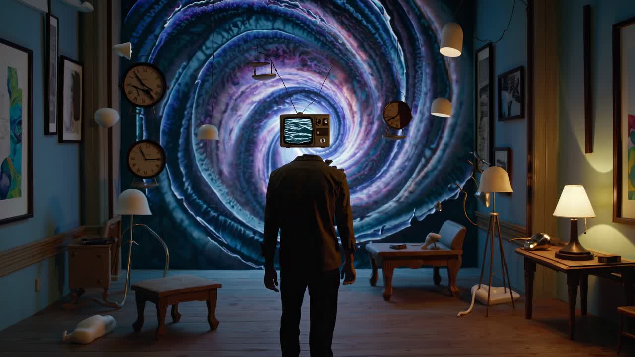 hombre sin cabeza en una habitación en espiral