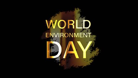 world environment day golden badge text loop animation. 4k 3d illustration of world environment day title banner isolated using quicktime alpha channel prores 4444 with gold light loop effect element.