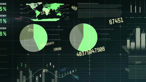 Animation-Der-Datenverarbeitung-über-Diagrammen-Und-Grafiken-Auf-Schwarzem-Hintergrund