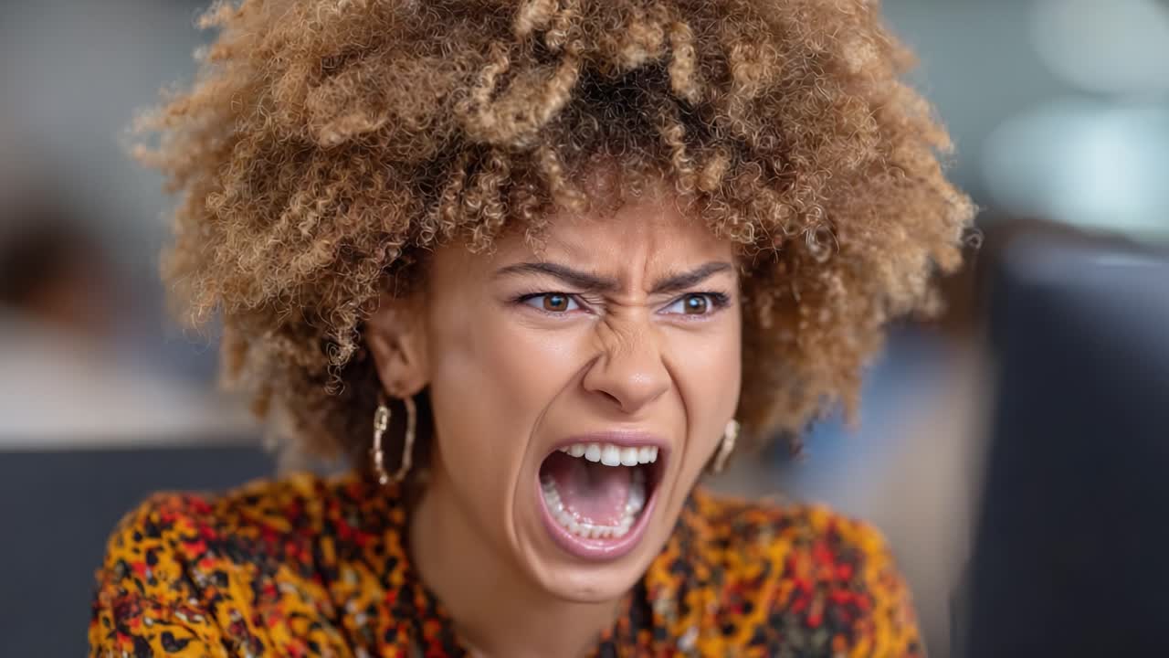 An Intense Moment of Anger: A Close-Up of a Frustrated Person Expressing Strong Emotions in a Workplace Setting