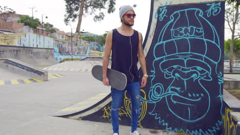 young boy using skate board in a street park