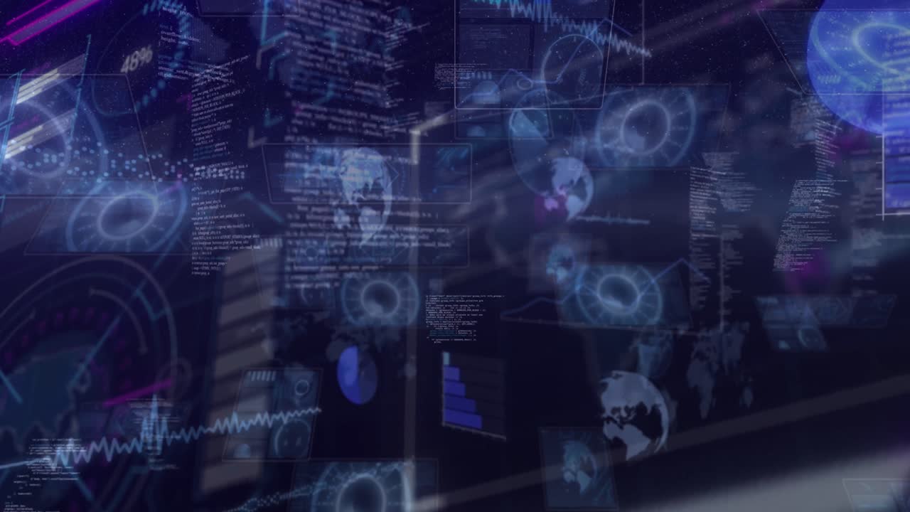 Animation of data processing over black background