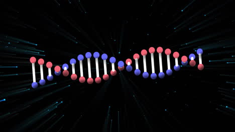 animation of dna strand spinning over glowing blue particles in universe