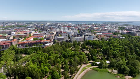 aerial view of the hietaniemi, toolo and kamppi districts of helsinki, sunny day