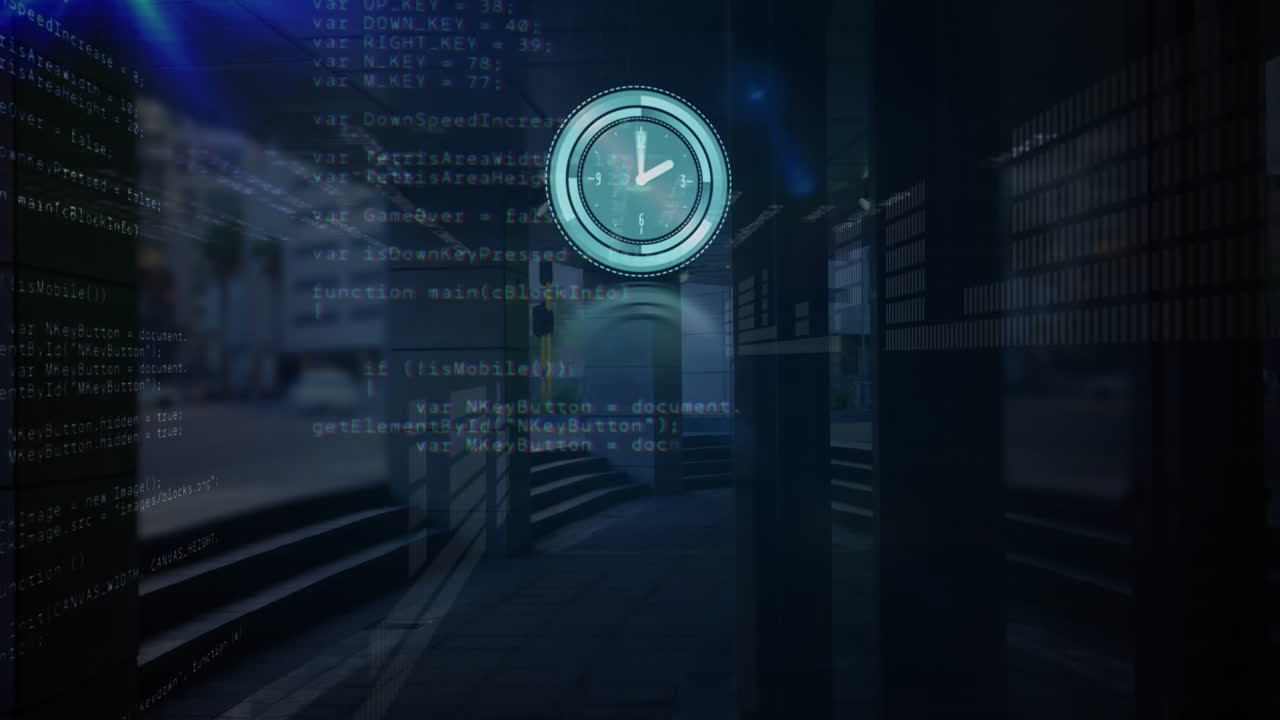 Animation of cityscape over data processing