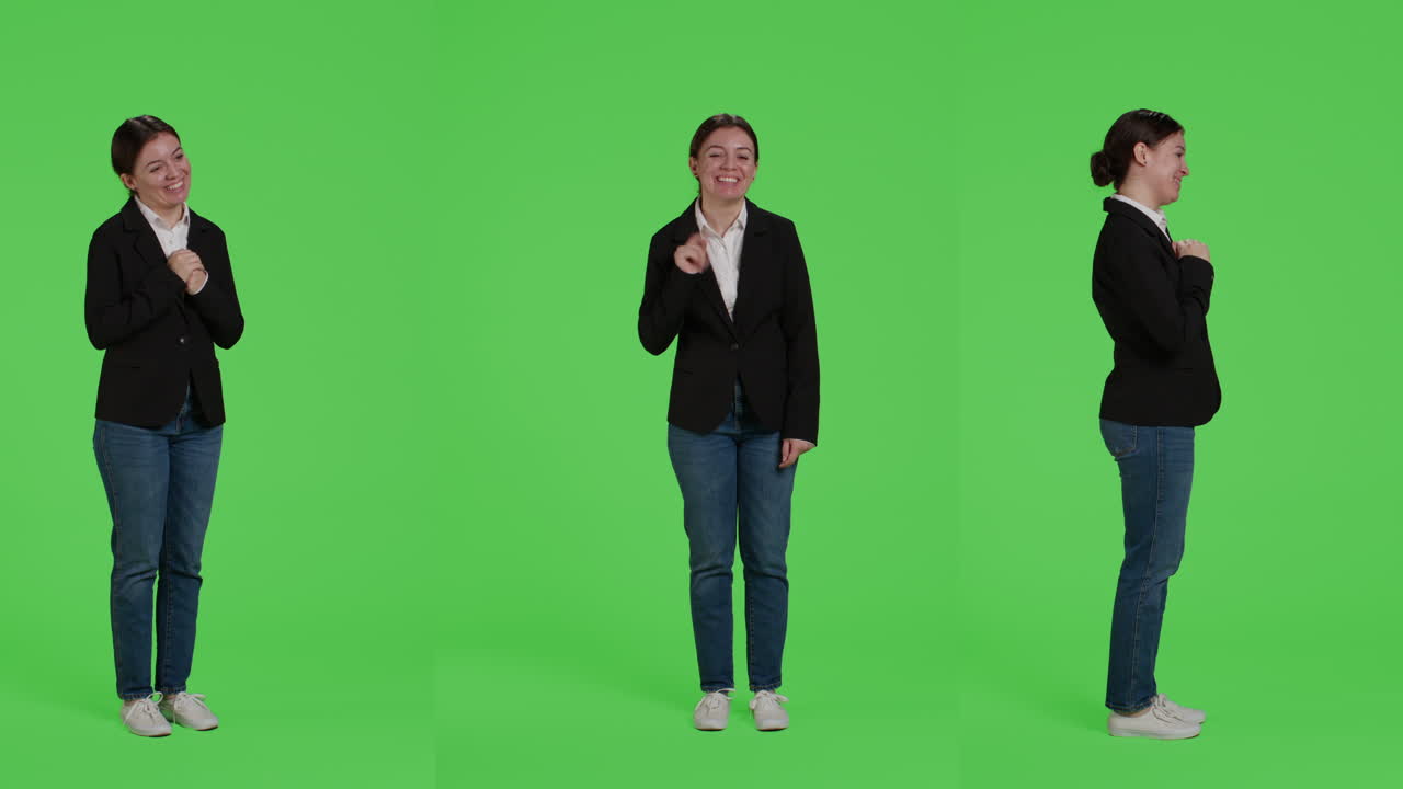 그린 스크린에 있는 사업가