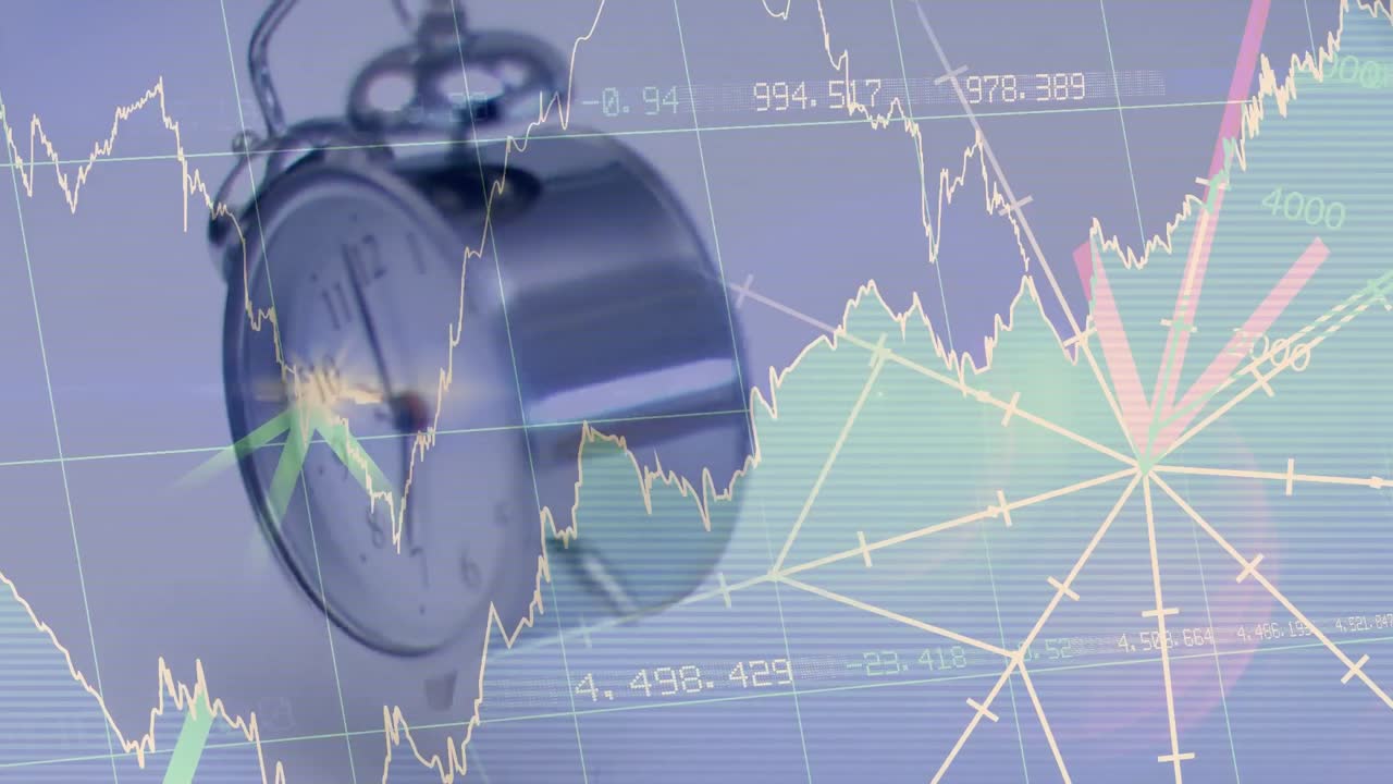 통계 및 금융 데이터 처리의 애니메이션 떨어지는 알람 시계