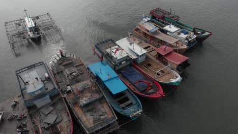 tilt up shot of harbour of tanjung pandan at belitung indonesia, aerial