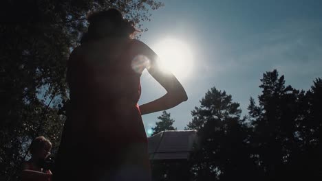 talented woman silhouette plays violin