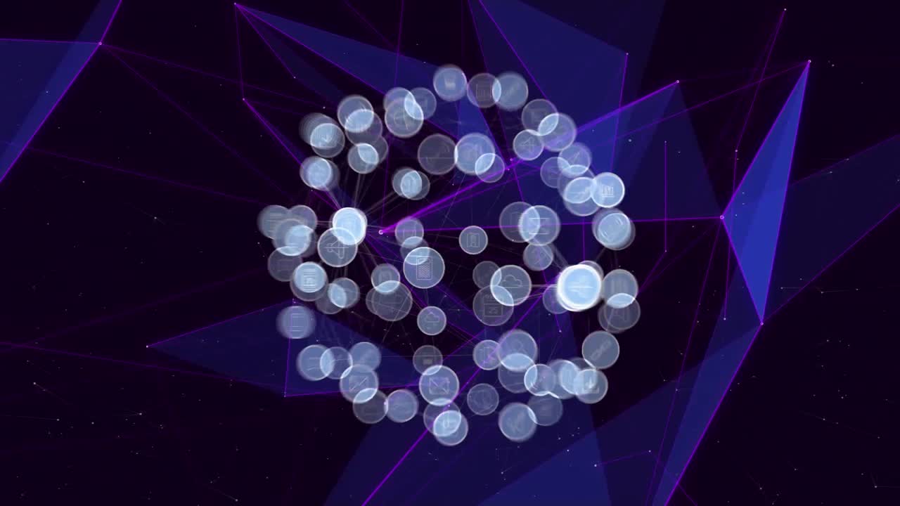 Animation of globe of network of connections with digital icons