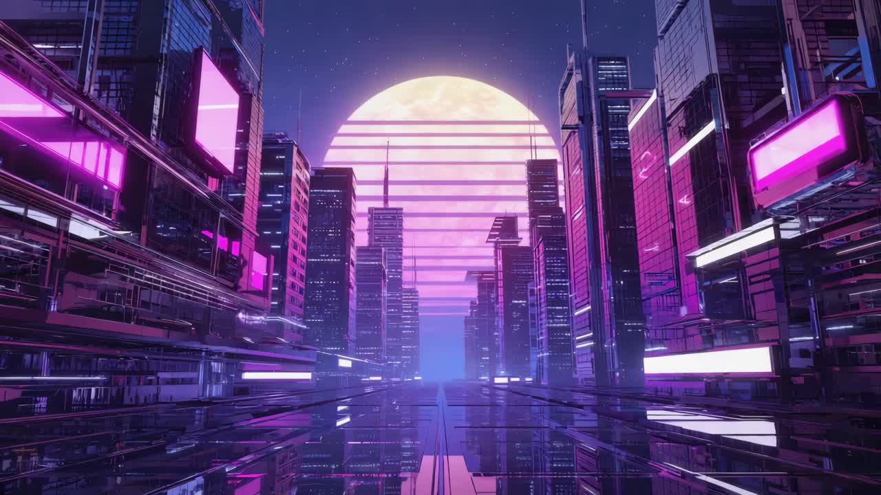 Paesaggio urbano futuristico di notte