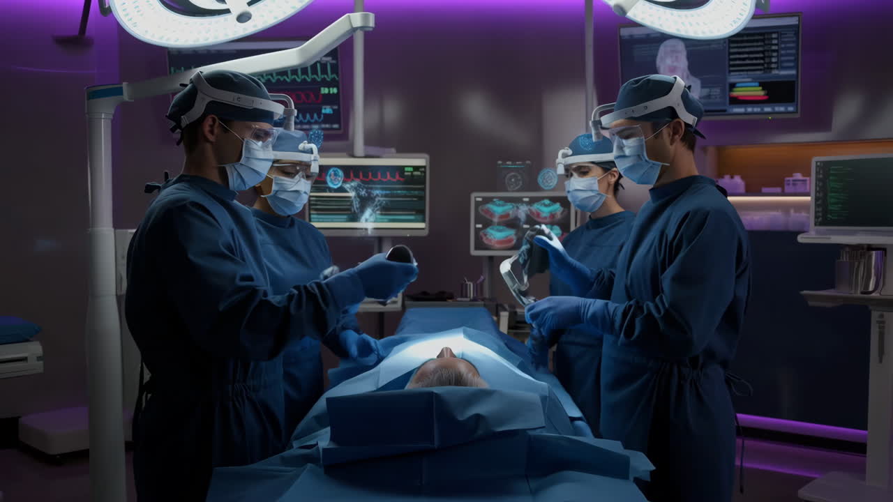 Surgical Team Utilizing Advanced Technology in a Modern Operating Room