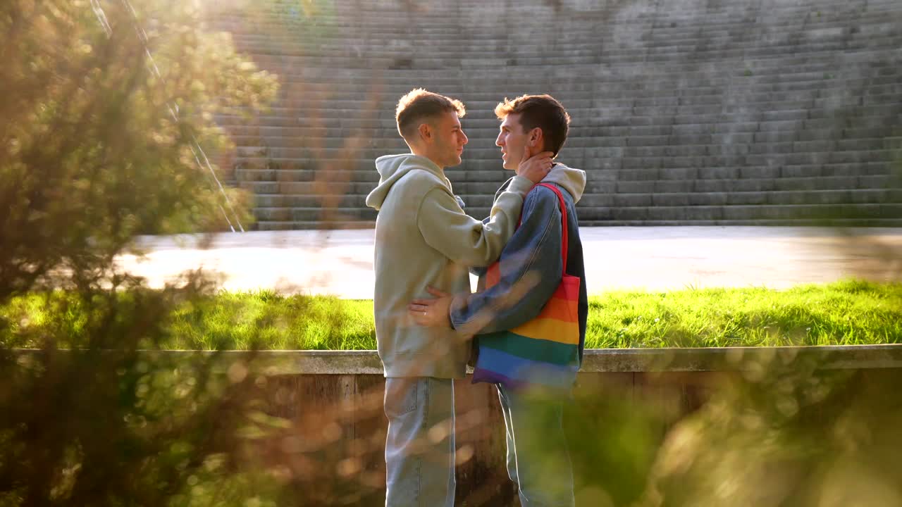 Gay Couple Embracing Outdoors