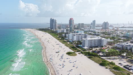 aerial view of south beach, miami, florida usa. beachfront buildings and turquoise ocean water