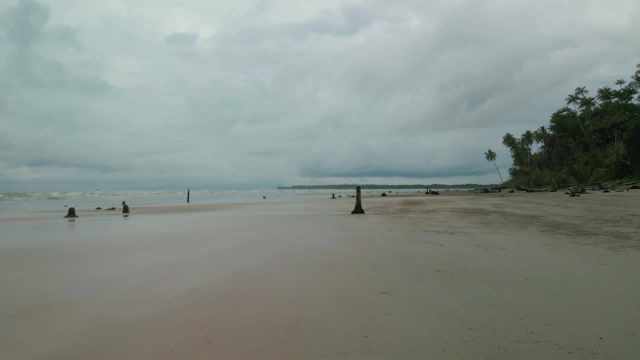 Drone Views Of Sempadi Beach During Monsoon season Raining Day Asian Tropical,Sarawak,Borneo