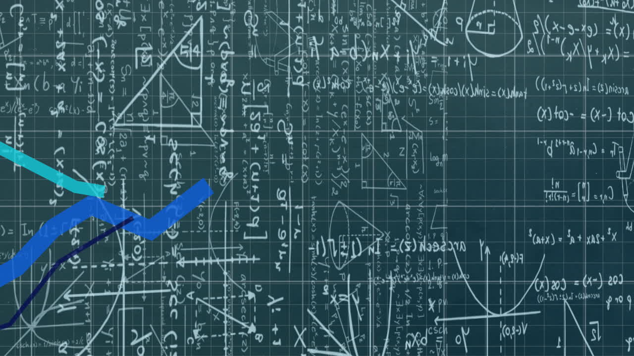 Animation of blue lines recording over mathematical equations and grid