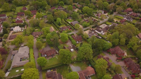 drone shot of residential british countryside
