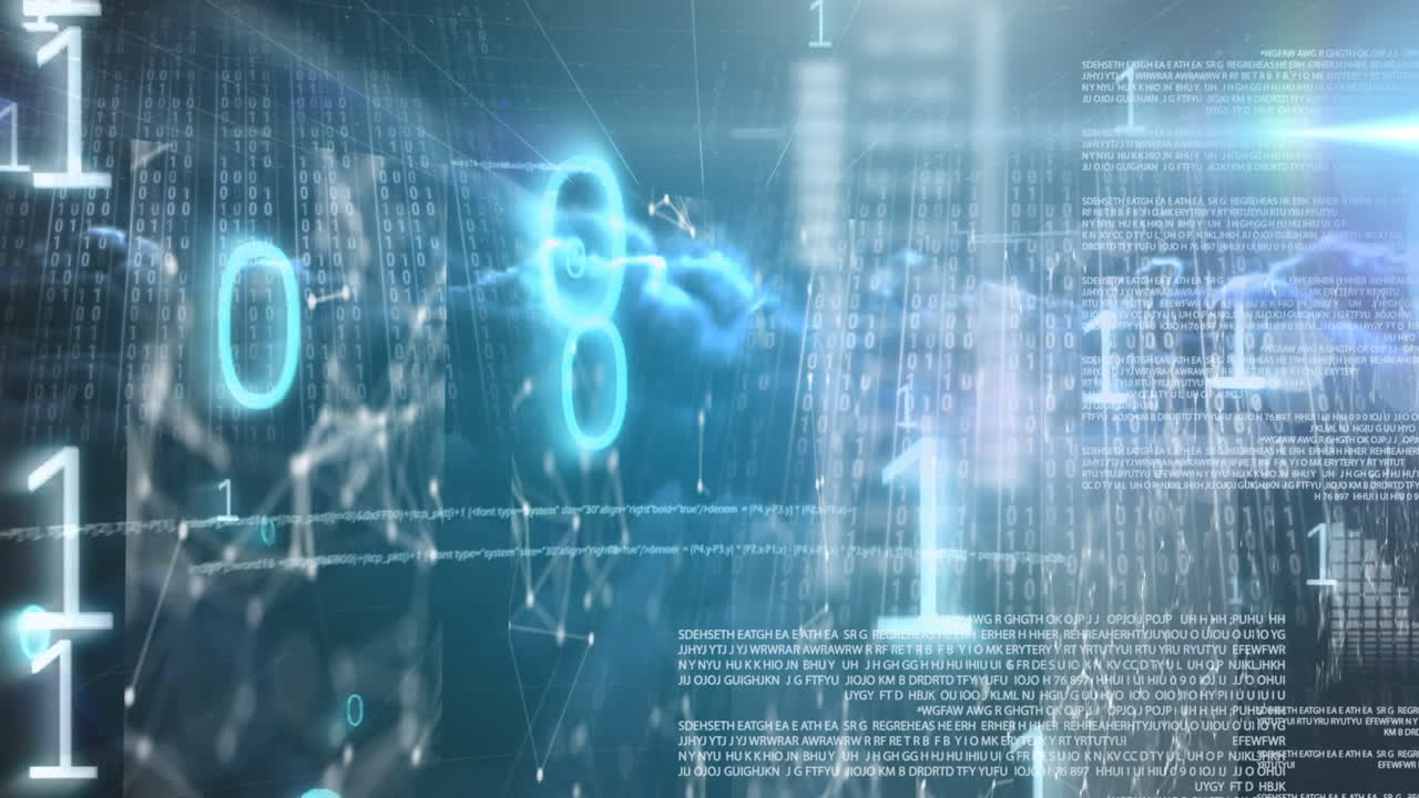 검은색 바탕에 데이터 처리 및 구름을 통해 연결 네트워크의 애니메이션