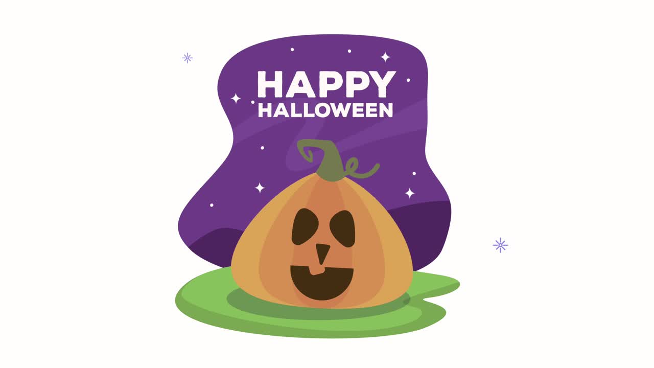 animazione con lettere di halloween con zucca a fumetti