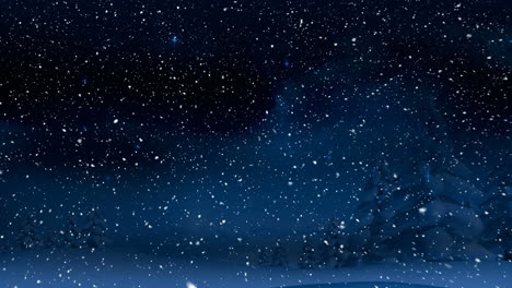 animation of snow falling over fir trees in winter scenery