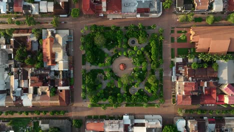 establishing aerial fly drone view of riberalta, bolivia with jungle amazon forest and main square