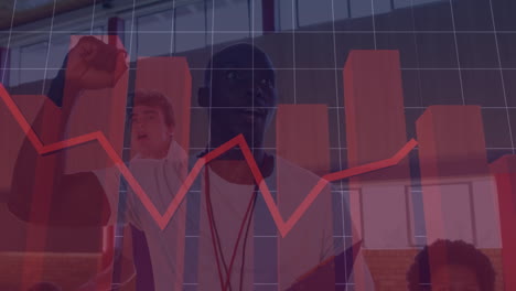 animación del procesamiento de datos financieros sobre varios jugadores de baloncesto