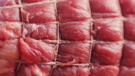 close-up of raw tied beef roast