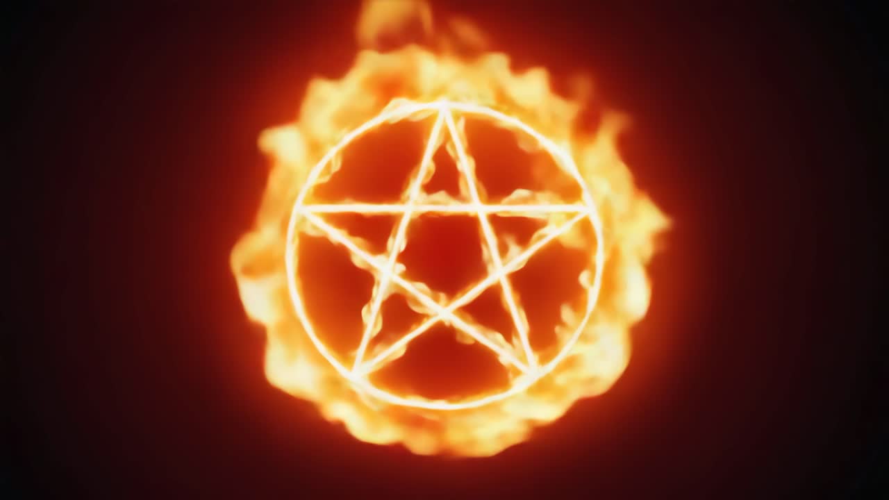 A pentagram surrounded by fire