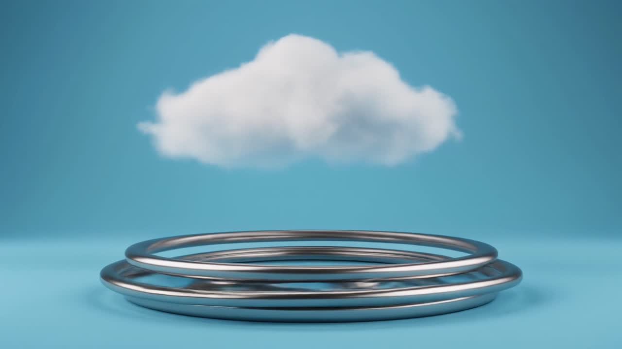 White Cloud Floating Above Metallic Rings on Blue Background