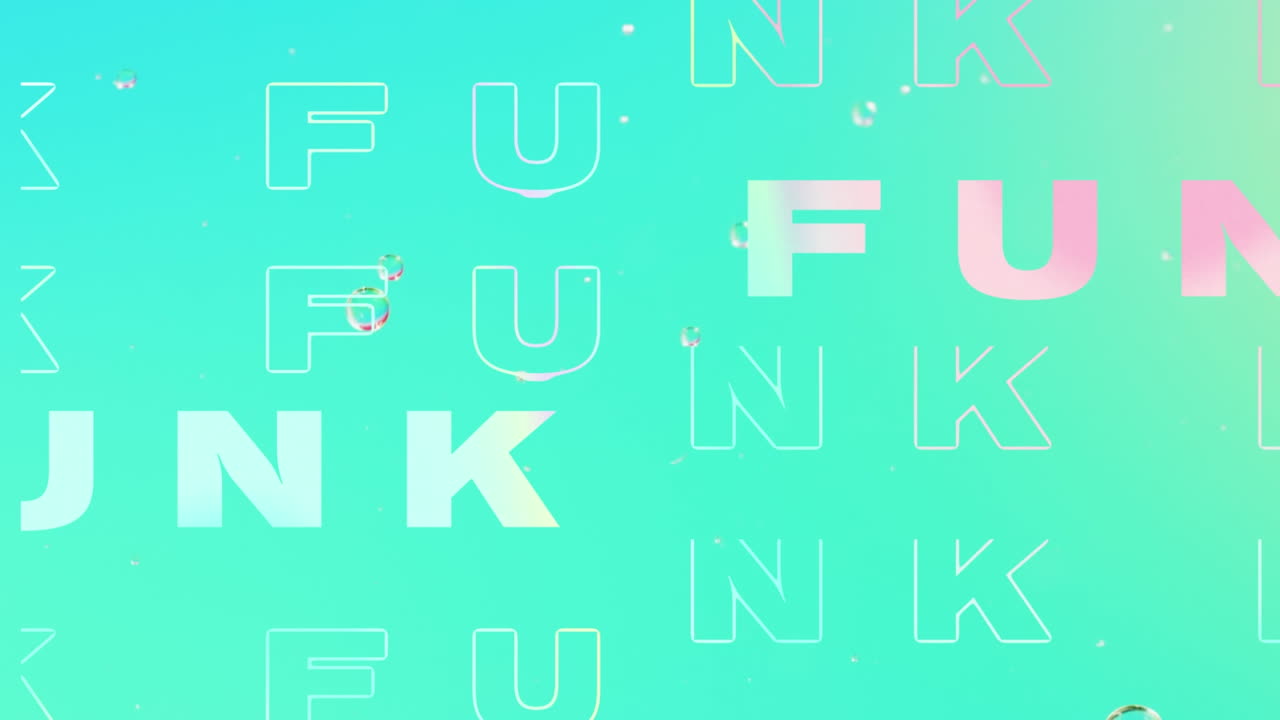 Animazione del testo "funk" su sfondo liquido astratto a motivi