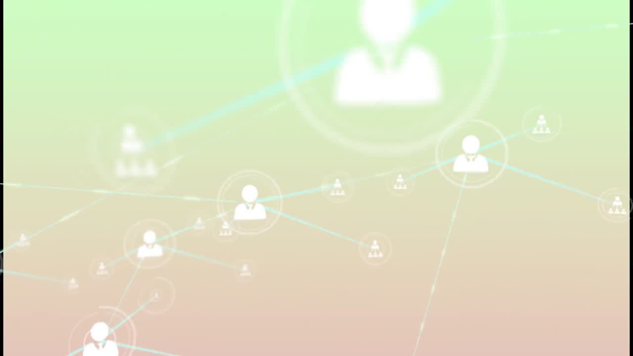 분홍색과 녹색 그라디언트 배경에 프로필 아이콘의 네트워크의 애니메이션