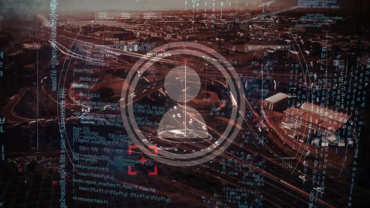 Animation af brugerikon over databehandling og vejtrafik.
