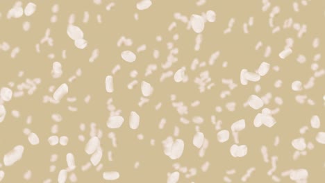 flying many rice on brown background. white rice grains. glutinous rice. vegetarian. healthy food. 3d loop animation of rice rotating.