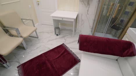 luxury prayer room with marble bathroom