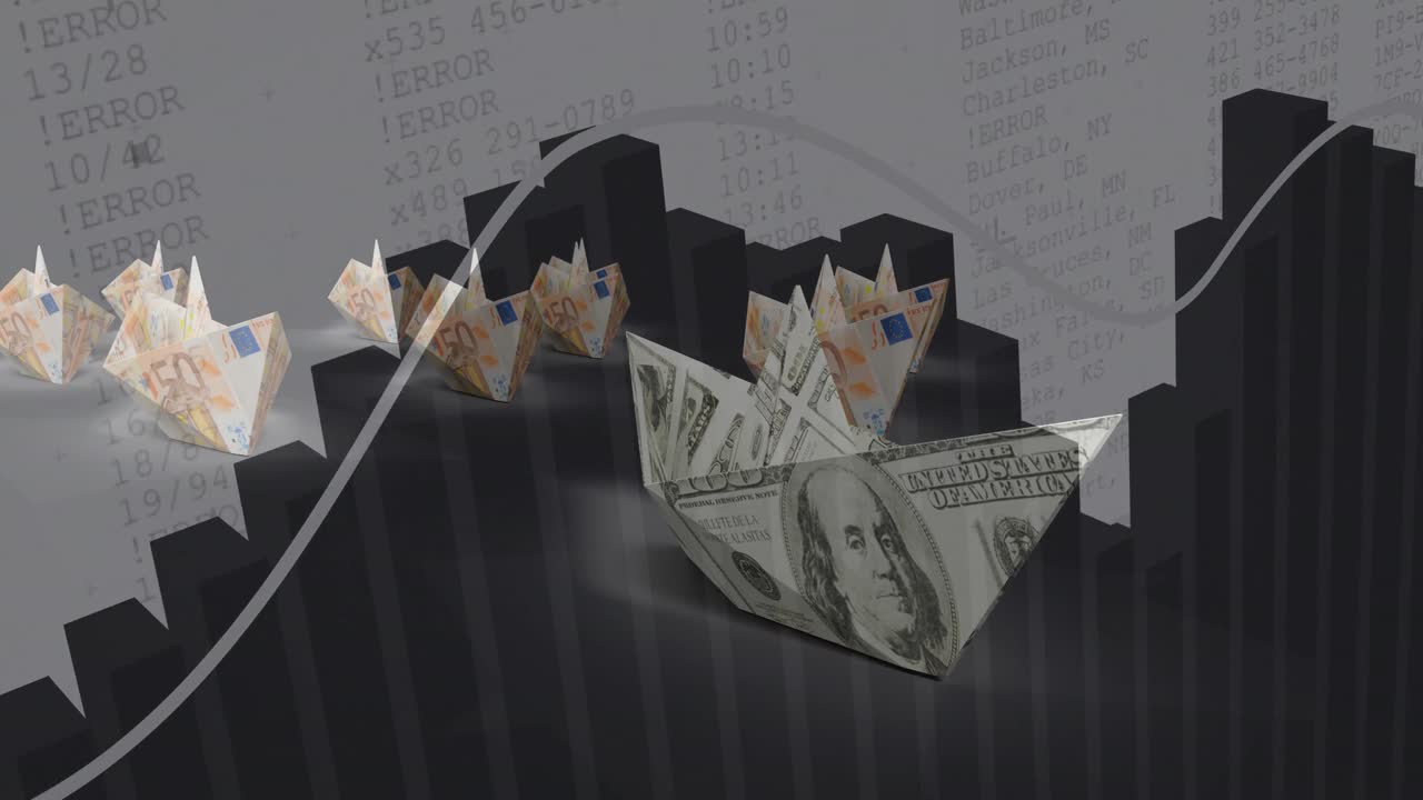 은행권 보트 위의 데이터 처리의 애니메이션