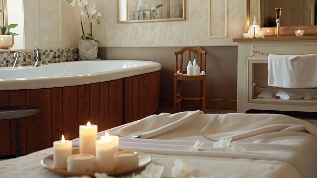 Spa relaxation with candles and bathtub