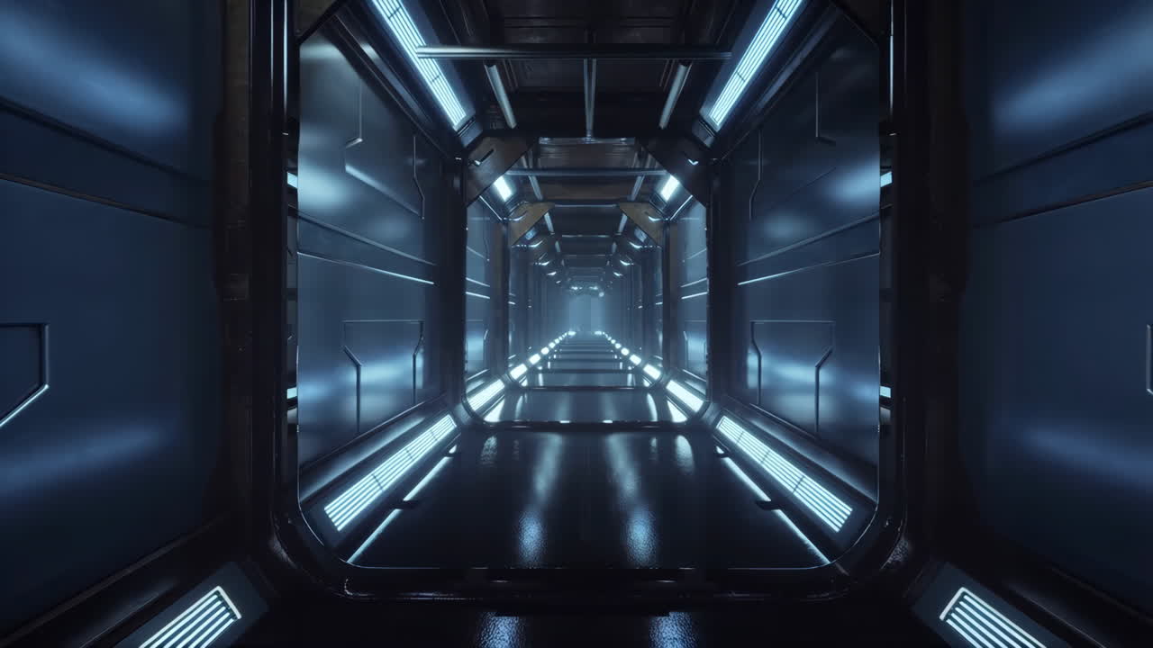 Futuristic Sci-Fi Corridor with Blue Lights