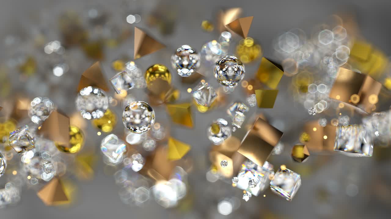 미니멀한 기하학적 모양과 은 도프 (dof) 무 루프 (seamless loop) 3d 렌더링 애니메이션