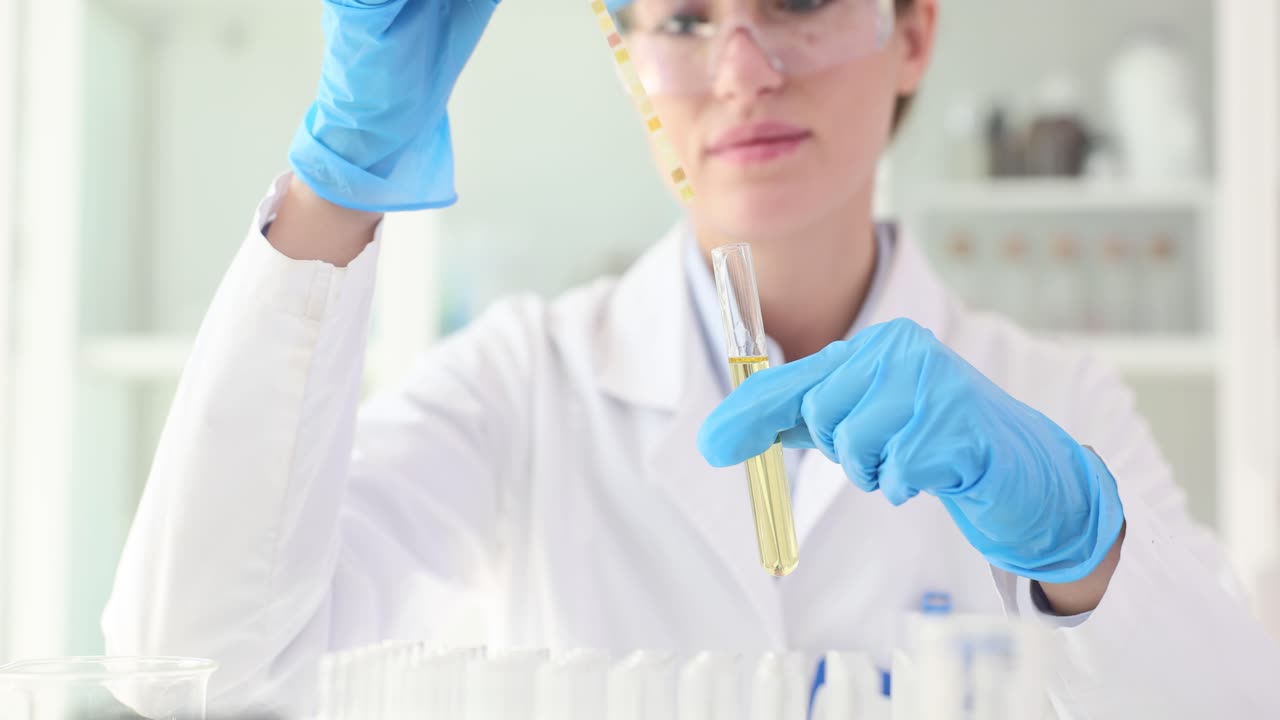 Scienziato che esegue un esame delle urine in laboratorio