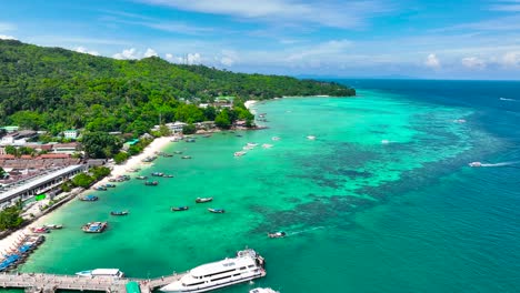 drone shot of phi phi island in thailand