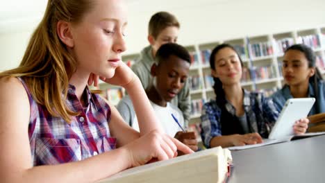 schoolkids studying in library 4k