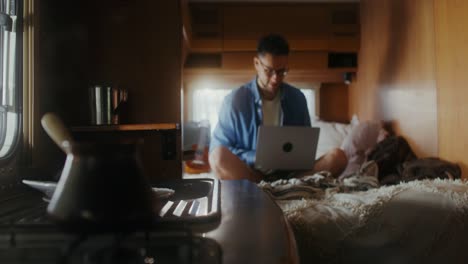 working from a cozy camper van