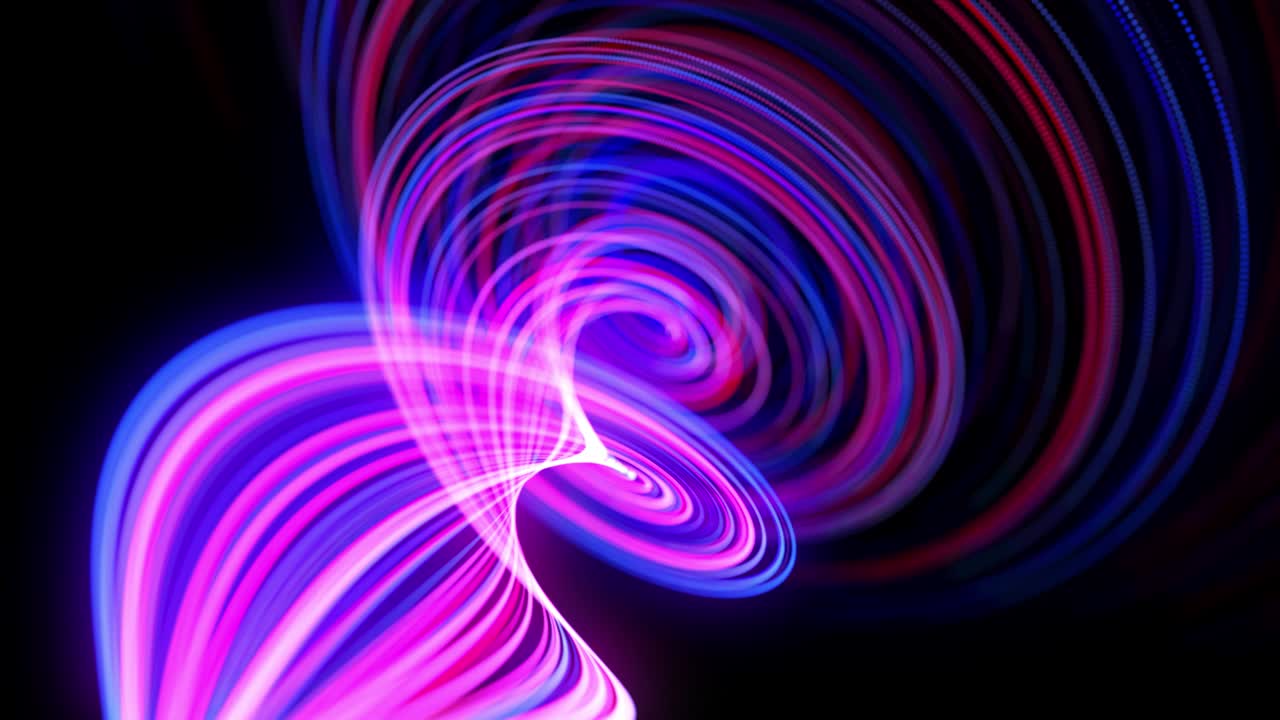 4k에서 빛의 흐름: 빛의 흔적과 함께 추상적인 루프 된 배경, 공간에서 빨간 파란 네온 선의 흐름은 루프 된 나선형 모양을 형성하기 위해 움직입니다.