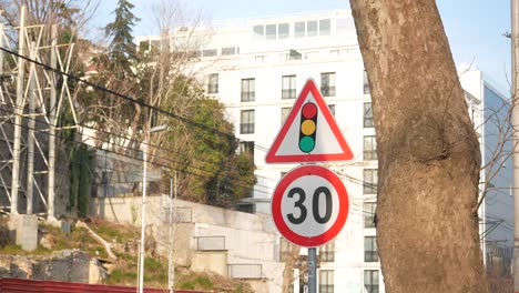 Speed Limit 30 and Traffic Light Sign
