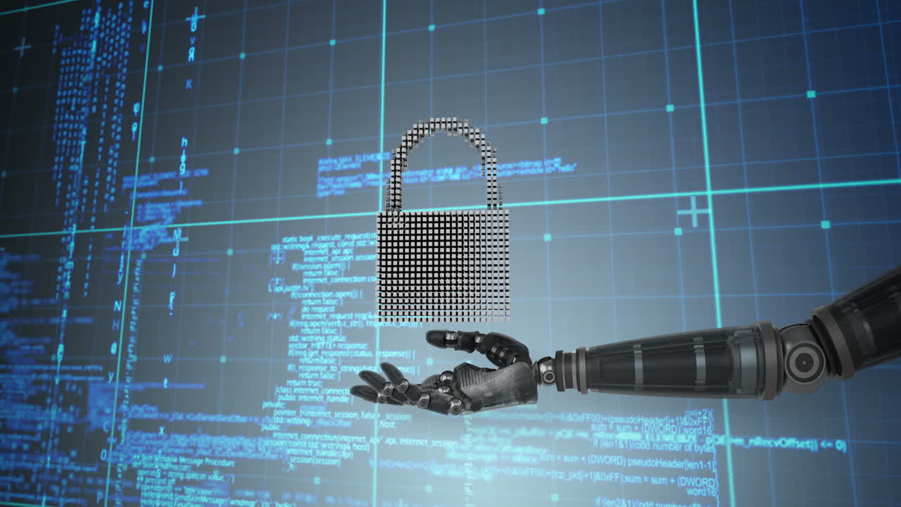 mano robótica que presenta la seguridad de datos en la nube digital