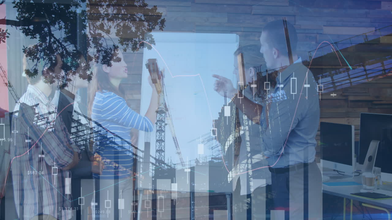 animación del procesamiento de datos financieros en diversos empresarios y ciudades