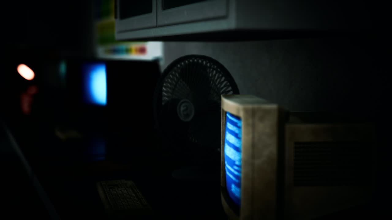 오래된 어두운 빈티지 컴퓨팅 실험실