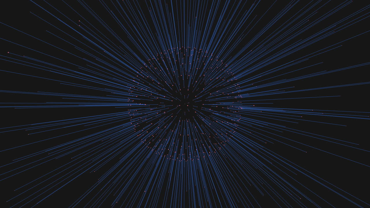 An abstract blue and red spiral pattern, with blue lines radiating outwards and red lines converging towards the center, creates a visually striking and dynamic optical illusion