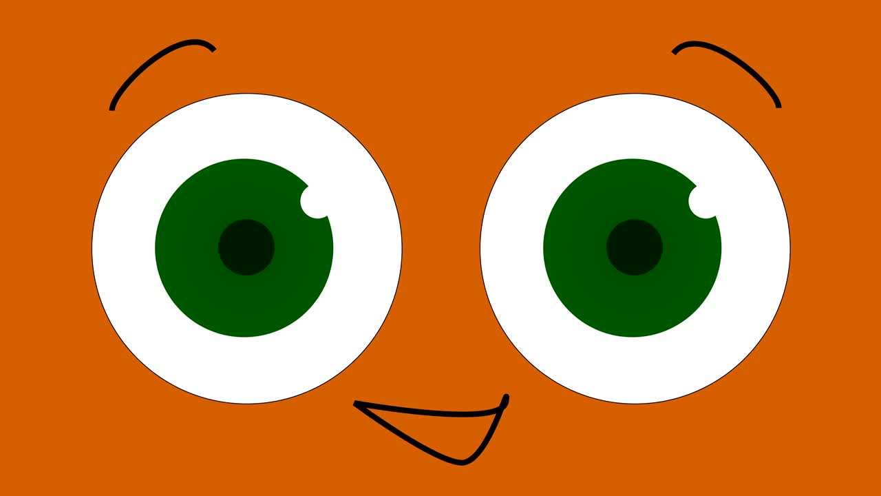 cara feliz de dibujos animados en 4k, grandes ojos verdes.