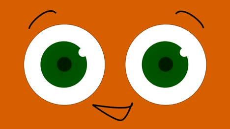 4k cartoon happy face, big green eyes|loopable